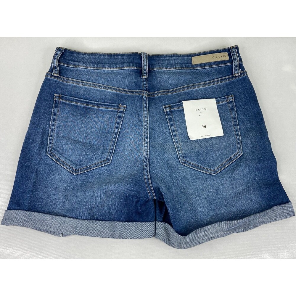 Cello Women Medium Denim Shorts Blue Distressed Boyfriend Cuff NWT - Picture 3 of 8